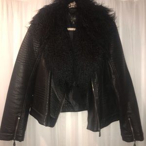 Black Faux Leather Moto Jacket (Detachable Collar)